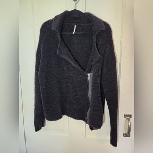 Free People Black Wool Blend Teddy Sherpa Fleece Moto Jacket Size XS